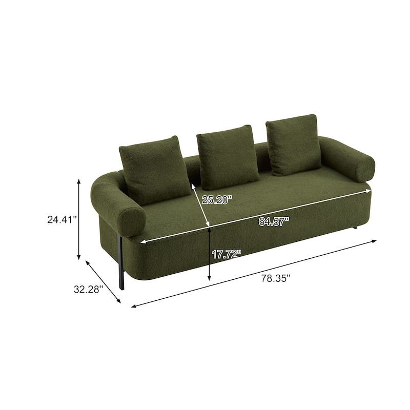 78" Modern 3-Seater Sofa Couch, Upholstered Sofa with Rolled Armrests & 3 Plush Pillows, Comfy Couch for Living Room, Bedroom
