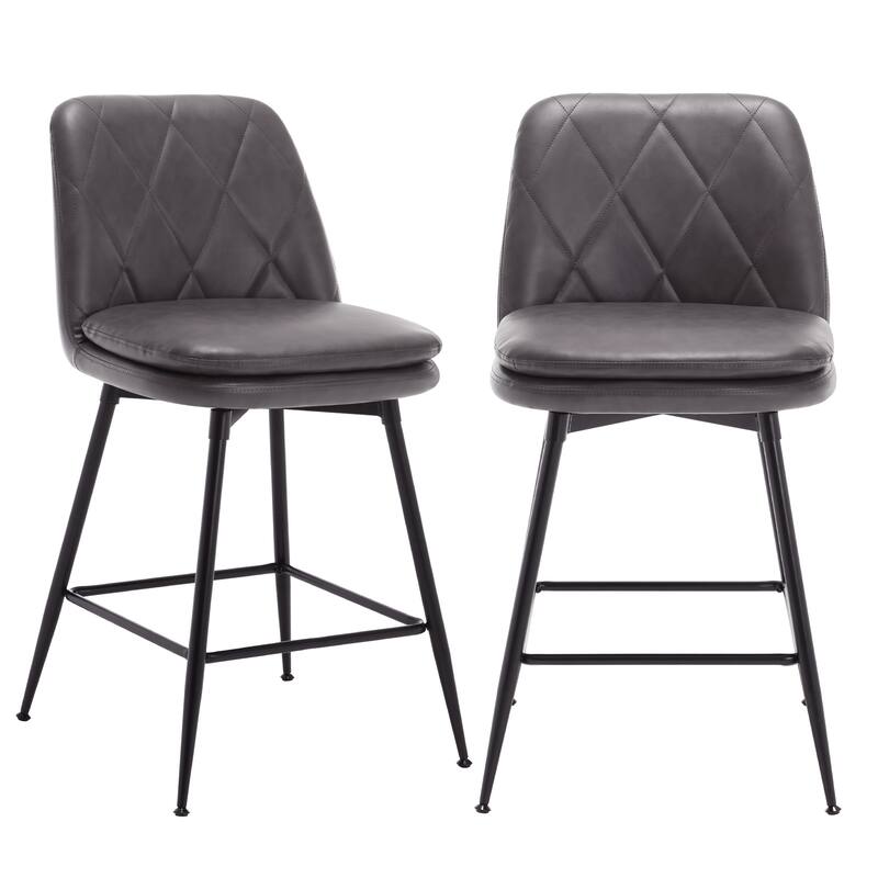 Faux Leather Upholstered Metal Frame Bar or Counter Height Swivel Bar Stools (Set of 2)