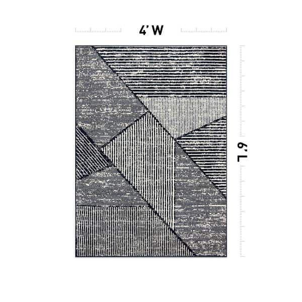 dimension image slide 13 of 14, Contemporary Distressed Geometric Area Rug