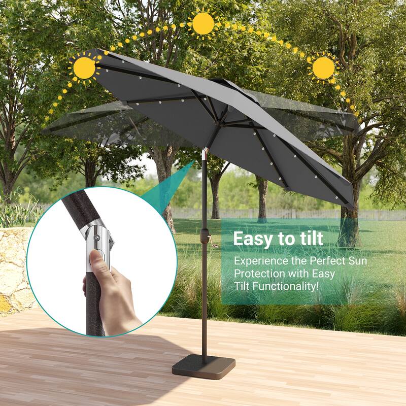 BONOSUKI Patio 9Ft LED Market Umbrellas With Solar Lights, Table Umbrella for Patio and Outdoor With Tilt Button
