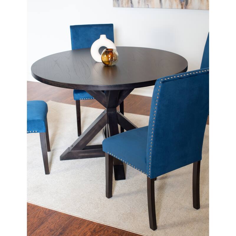 Modern 5-Piece Dining Set with Round Cross Base Table & 4 Chairs