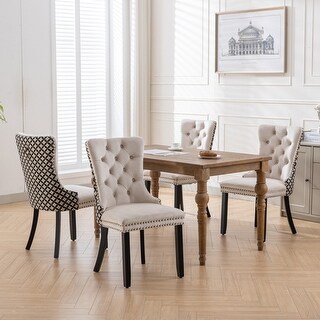 Set of 2 or 4 Tufted Velvet Upholstered Dining Chairs with Wood Legs ...