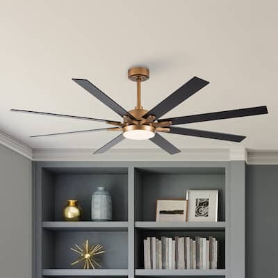 65-in Gold Reversible 8-Blades Large Windmill Ceiling Fan with Light and Remote - 65 in. D x 65 in. W x 13.5 in. H