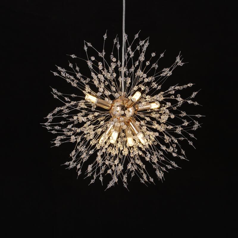 24-Light Glam Firework Sputnik Chandelier, Cluster Crystal Liner Kitchen Island Pendant