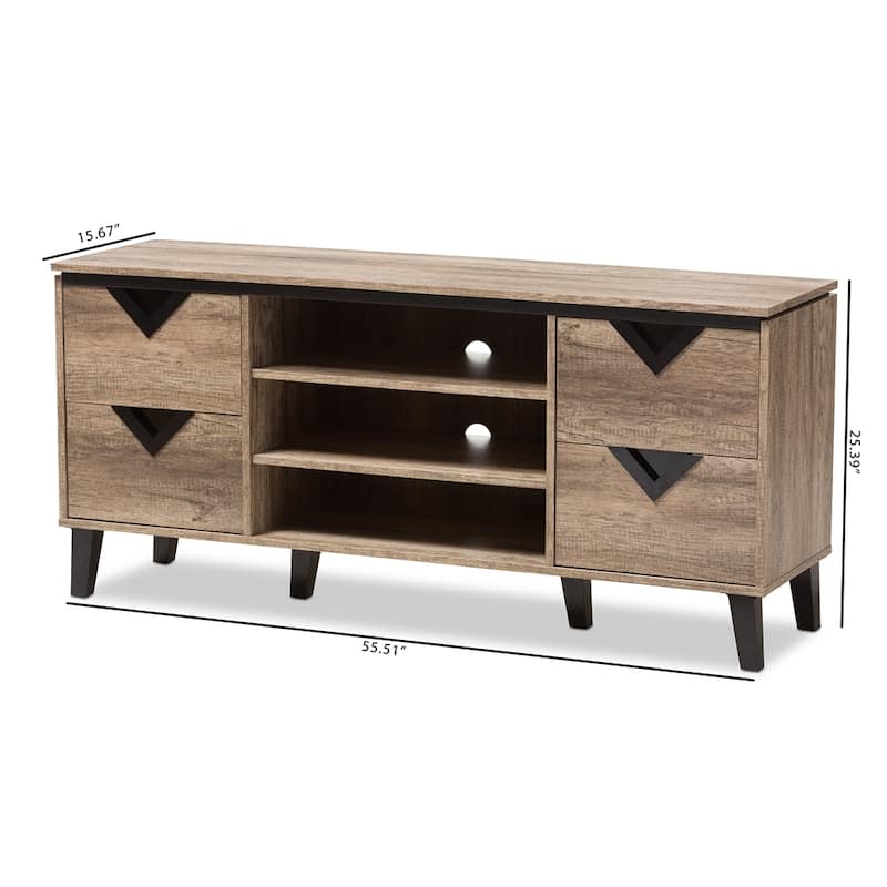 Beacon Modern and Contemporary Light Brown Wood 55-Inch TV Stand - 25.39" High x 55.51" Wide x 15.67" Deep