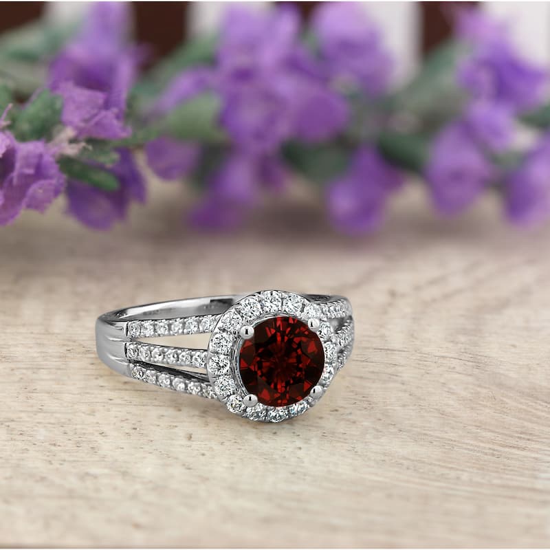 Auriya Modern 1 3/8ct Garnet and Halo Diamond Engagement Ring 1/2cttw 14k Gold