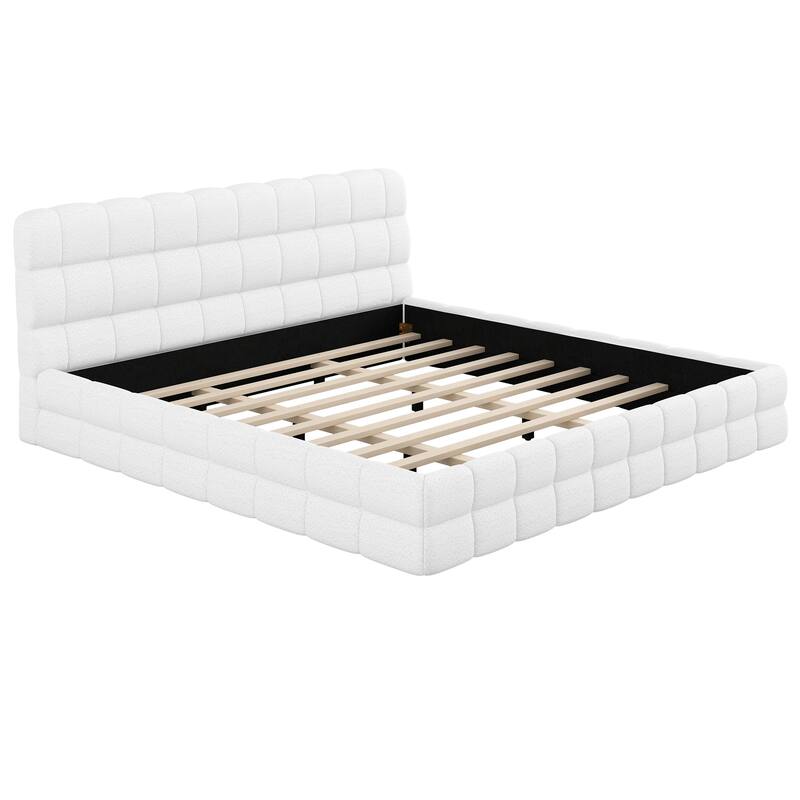 Upholstered Platform Bed with Headboard, No Box Spring Needed Low Profile Bed, Wood Slat Support Grounding Bed