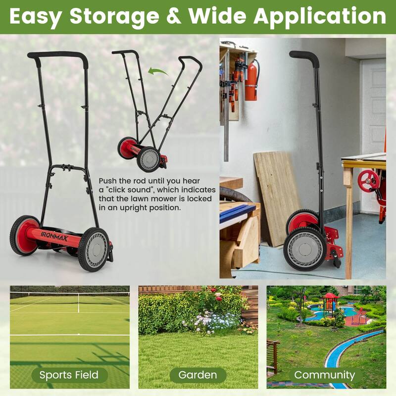 Ironmax 16" Push Lawn Mower with 5-Blade 6.9 Gallon Removable Grass - See Details