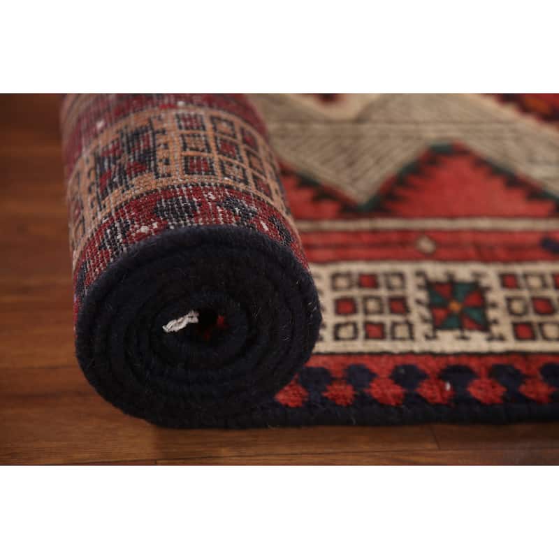 Red Ardebil Persian Vintage Runner Rug Handmade Wool Carpet - 3'2"x 9'8"