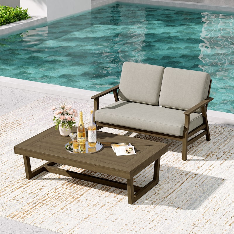 2-Piece Teak Outdoor Loveseat Set with Table.