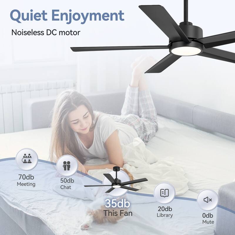 52 Inches 5-Blade Black Integrated LED Ceiling Fan with Light Kit and Remote