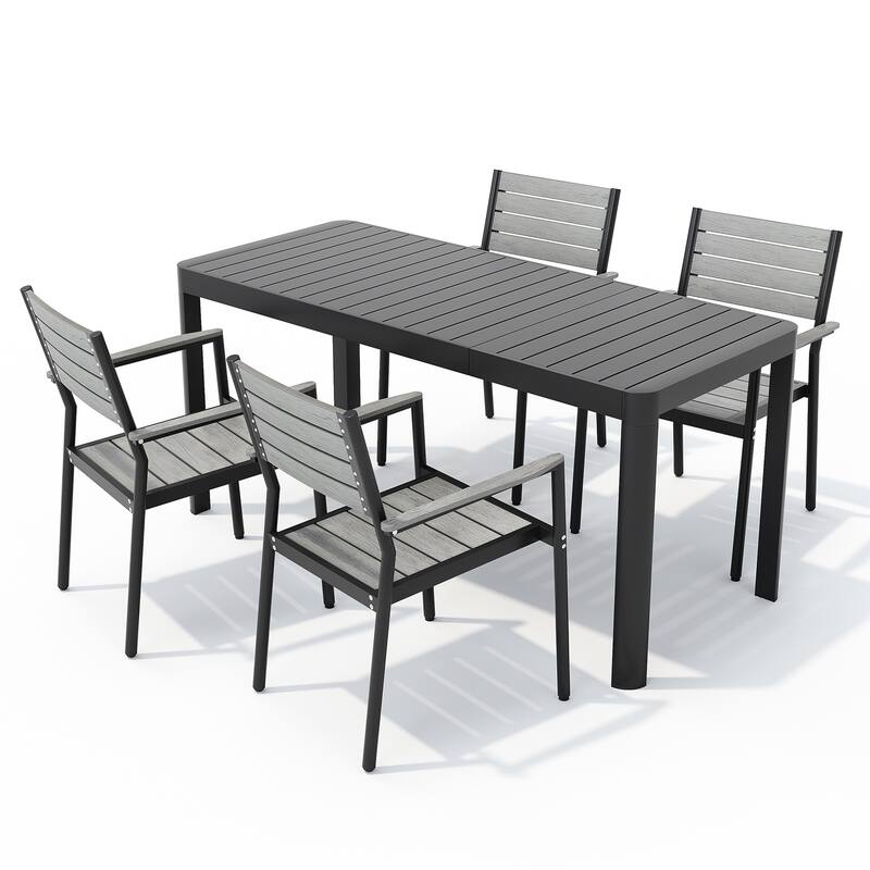 Outdoor 5/7-Piece Patio Aluminum Dining Set Stackable Chairs and Extendable Table