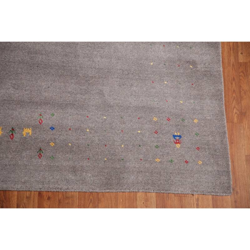 Gray Gabbeh Oriental Hand-Knotted Tribal Wool Carpet - 9'2" x 11'9"