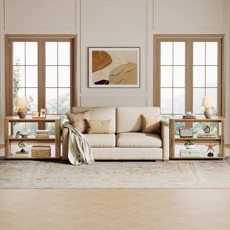 3-Tier Narrow End Table,Small Fluted Modern Side Table Nightstand