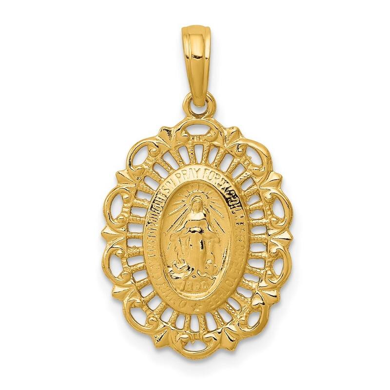 Curata 14k Yellow Gold Solid 18" Mary Oval Pendant Necklace - 25.6x15.2mm