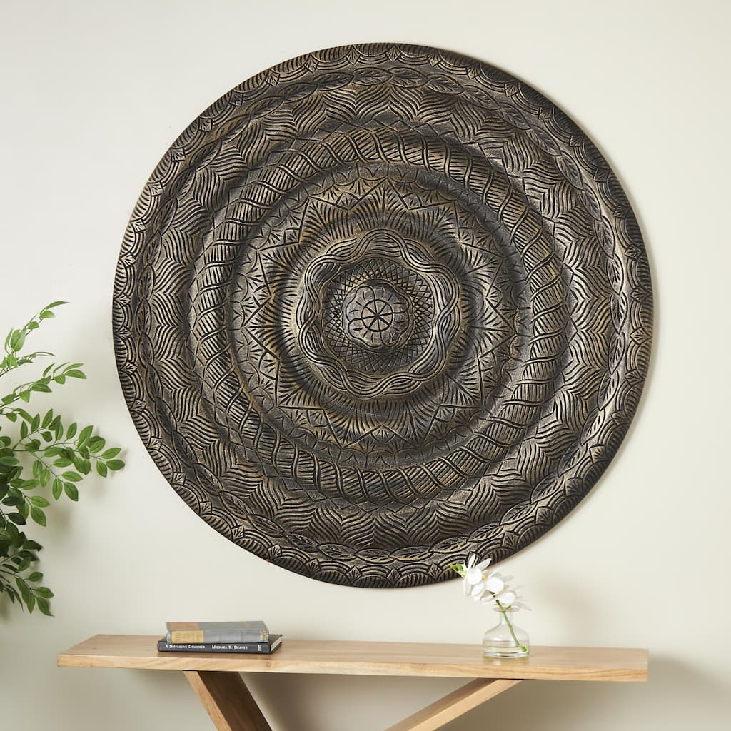 Bronze Wooden Carved Floral Home Wall Decor with Scroll and Leaf Details