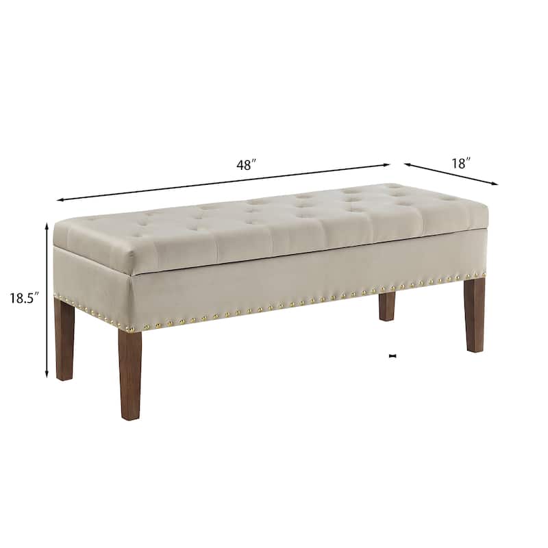 Modern Storage Bench with Wooden Legs, 48 Inch Upholstered Ottoman Bench Velvet End of Bed Stool, Entryway Bench