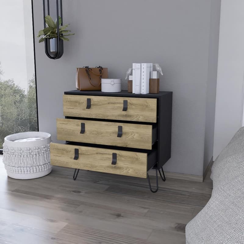 Modern Bedroom Dresser 3 Drawer Wood Chest with Metal Handles and Smooth Metal Slides for Bedroom or Office