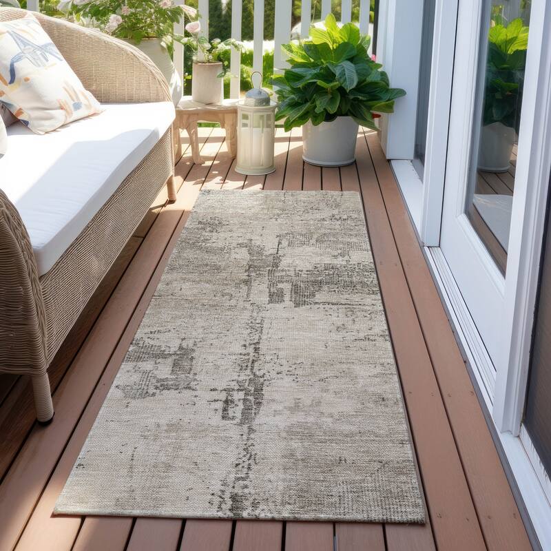 Machine Washable Indoor/ Outdoor Abstract Contemporary Chantille Rug