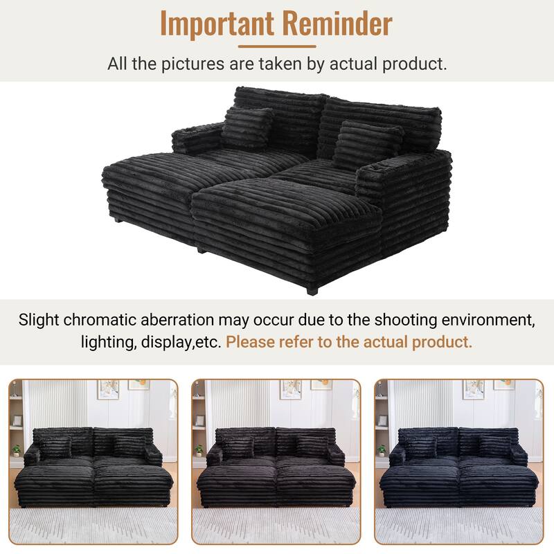 83.5" Oversized Double Chaise Sofa Bed - Plush Cloud Couch w/ USB Ports, Cup Holders & 2 Pillows, Upholstered Sleeper