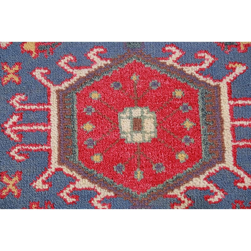 Hand Knotted Oriental 100% Wool Carpet Transitional Geometric Navy Blue & Blues Khotan Runner Rug - 9' 11'' X 2' 6''