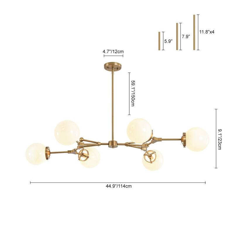 Mid-century Opal Glass Sputnik 6-Light Linear Chandelier - 47.2 in
