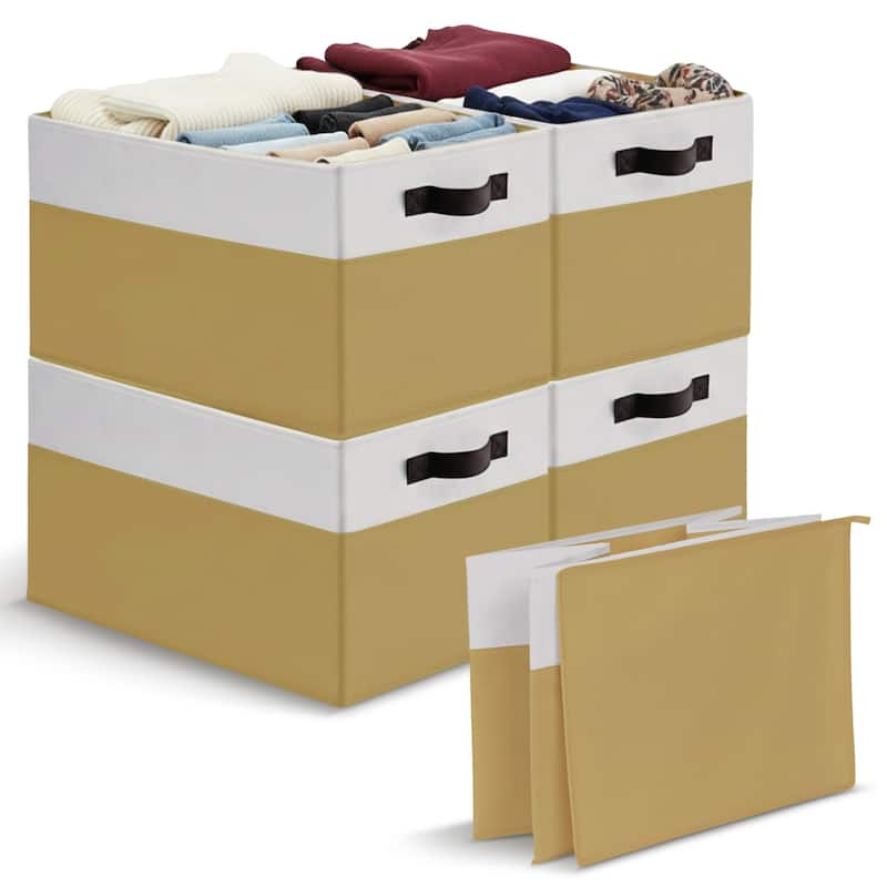 Cheer Collection 4 Pack Large Fabric Storage Baskets with Handles Collapsible Organizer Bins