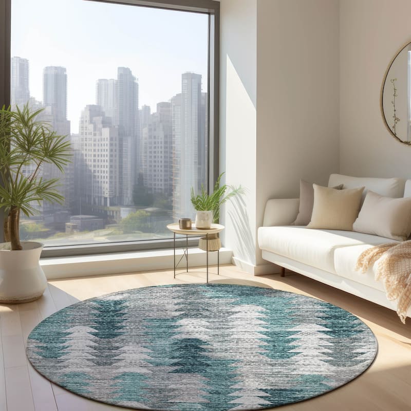 Machine Washable Indoor/ Outdoor Chantille Modern Moroccan Boho Rug - Teal - 8' x 8'