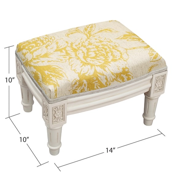 dimension image slide 1 of 2, Mustard Peony Footstool with antique white finish