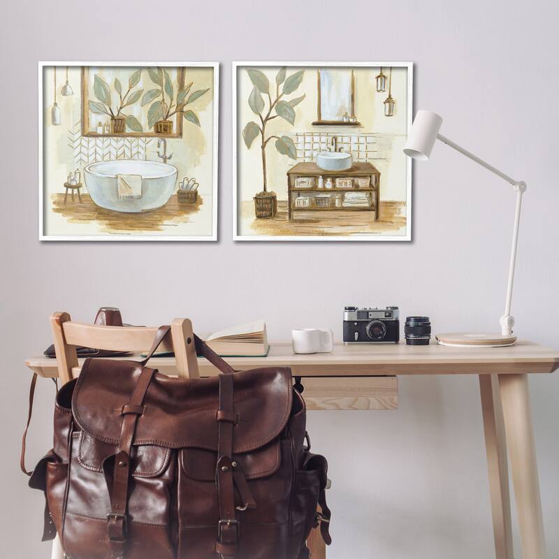 Stupell Sage Green Bathroom Interiors Traditional Plants, 2pc Multi Piece Framed Wall Art Set12 x 12