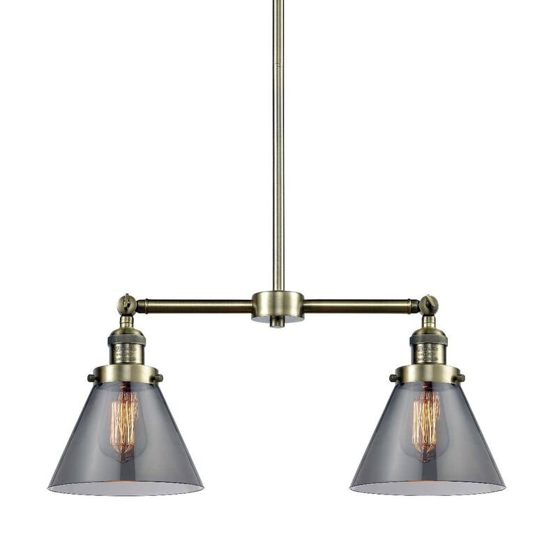 Innovations Lighting Large Cone 2 Light 21" Wide Linear Chandelier - Antique Brass / Smoked