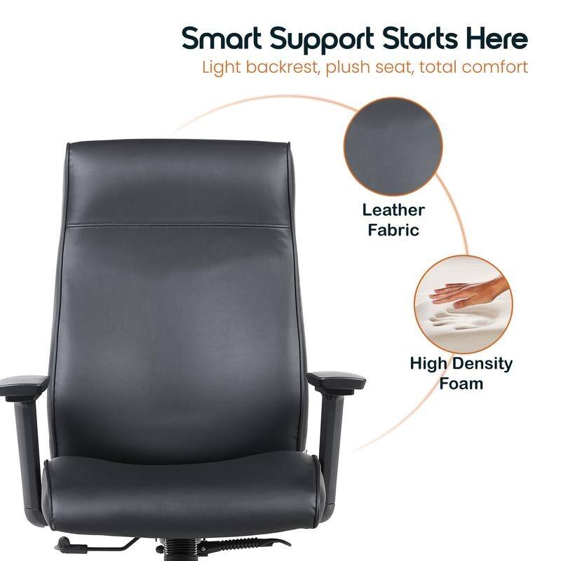 Maxwell High-Back Leather Adjustable Executive Office Chair - Ergonomic Swivel Desk with Stainless Steel Lift 350 lb. Limit