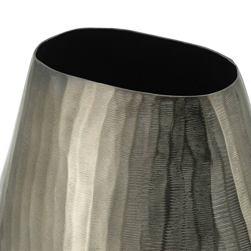 9.5x5.5x12" Aluminum Layered Chisel Oval Vase Modern Metallic Home Decor