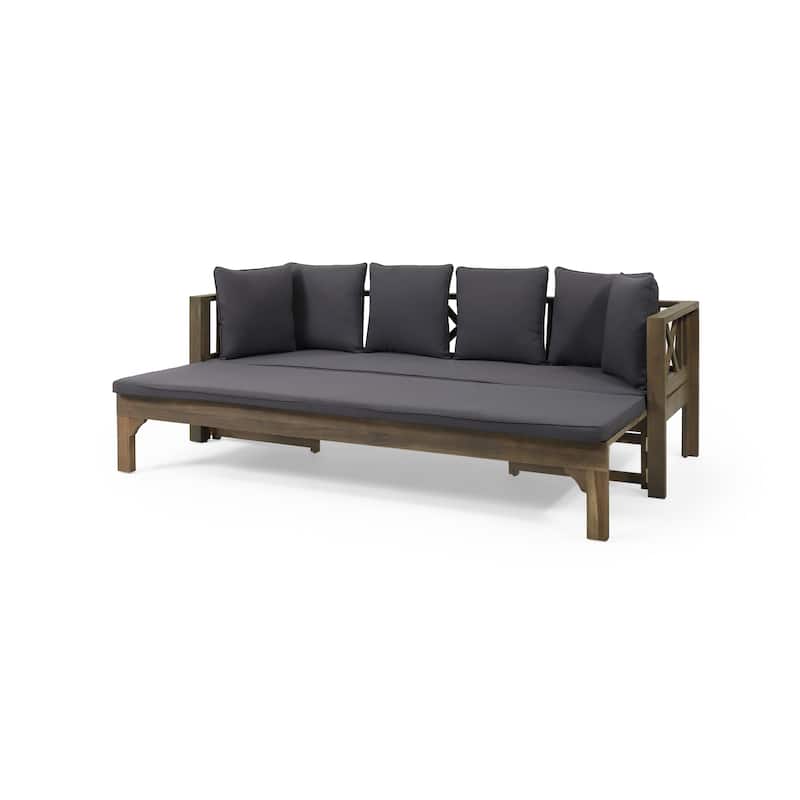 Long Beach Outdoor Extendable Acacia Wood Daybed Sofa by Christopher Knight Home