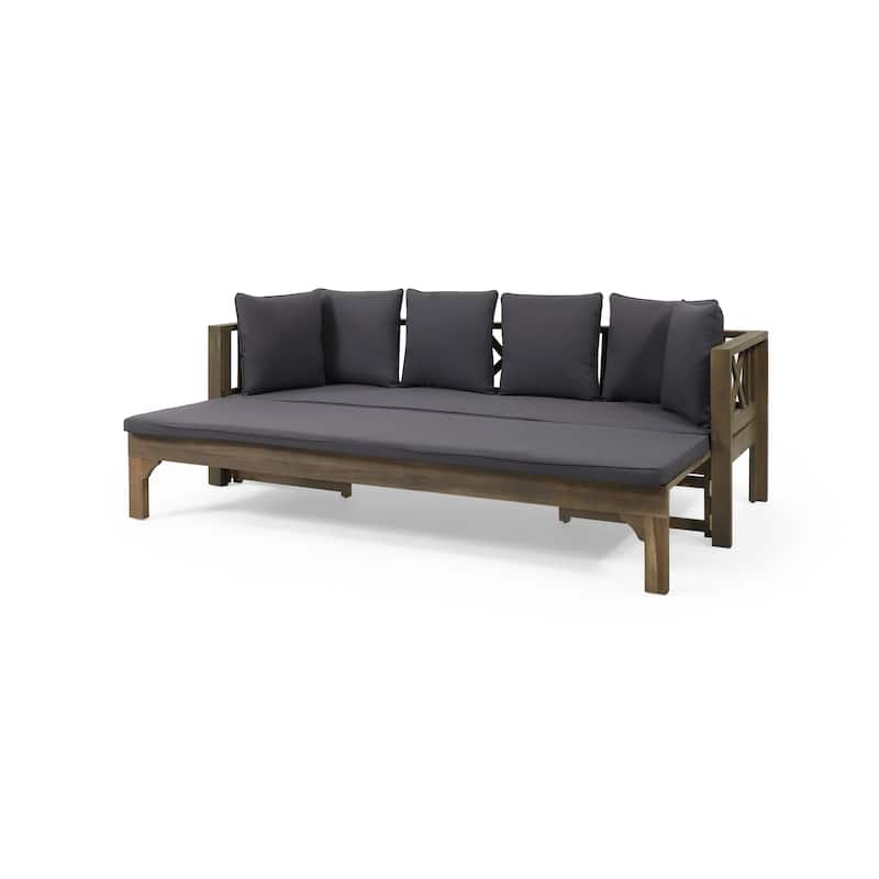 Long Beach Outdoor Extendable Acacia Wood Daybed Sofa by Christopher Knight Home - Gray + Dark Gray