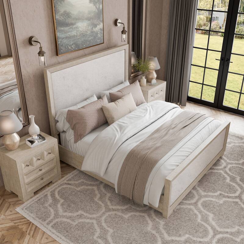 Furniture of America Durem II Modern Classic 3-Piece Solid Wood Panel Bedroom Set with 3-Drawer Nightstand - Tawny - King