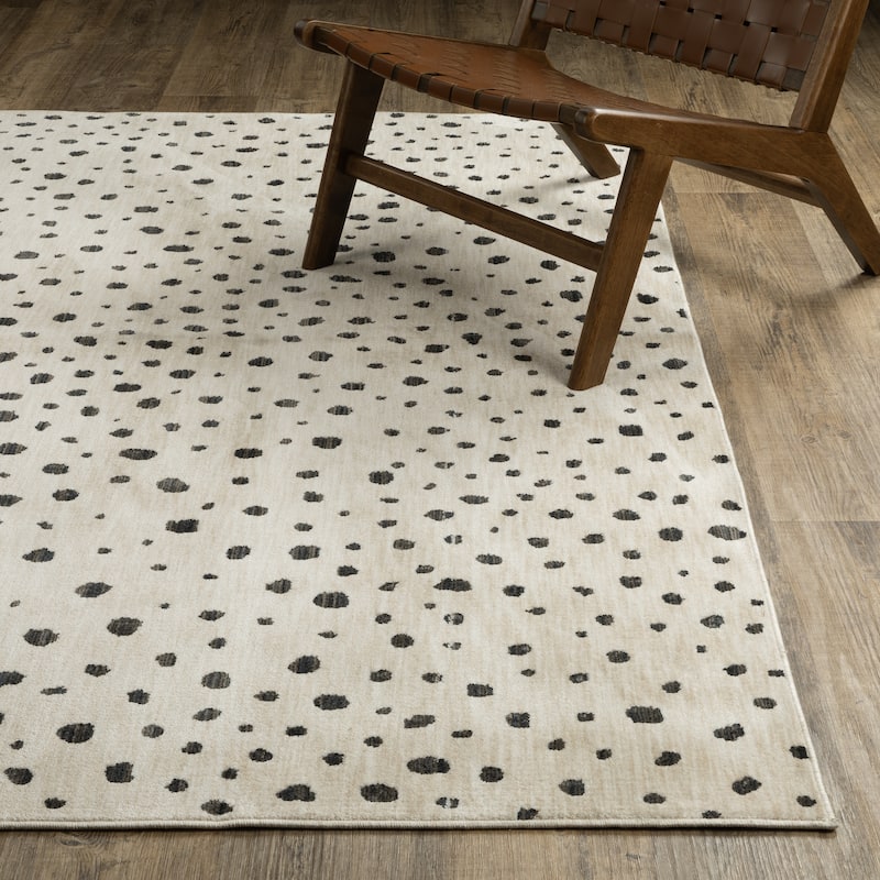 Hansel Abstract Playful Dots Beige/ Black Area Rug - 7'10" x 10'