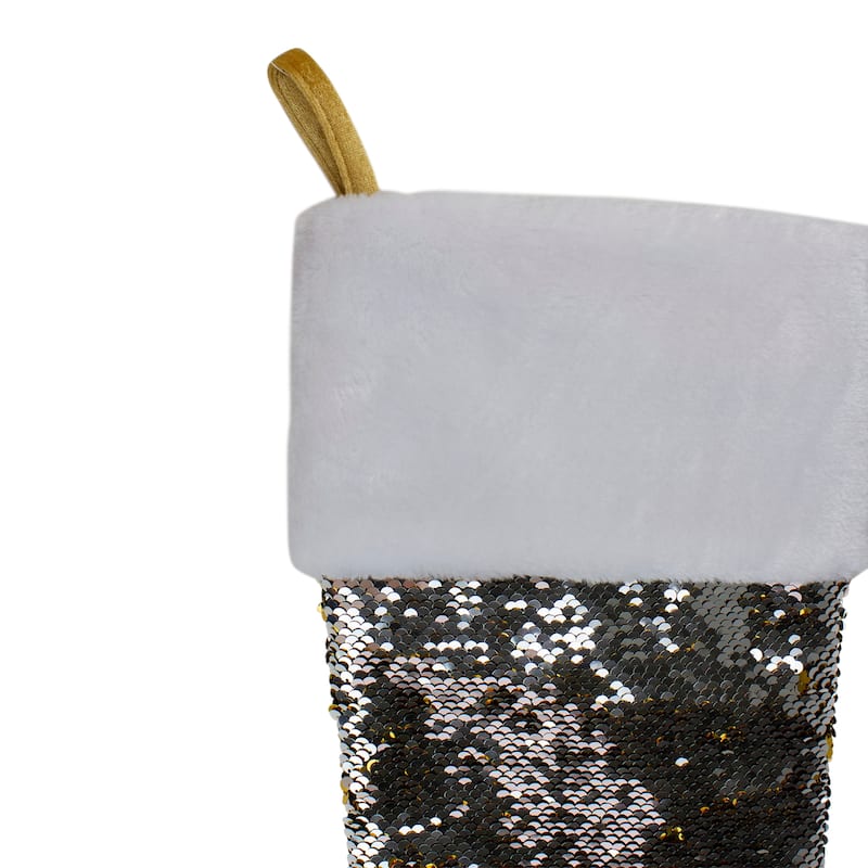 22.75" Gold and Silver Reversible Sequined Christmas Stocking