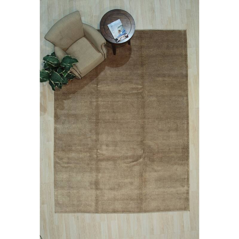 Gold Handmade Wool Transitional Rug 10' x 14' - Hand Knotted Natural Dyes Soft Pile Cotton Foundation - N/A