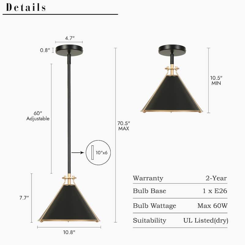 Modern Classic 1-light Black Gold Large Pendant Light Bowl-shaped Conical Shade Kitchen Island Light for Dining Room