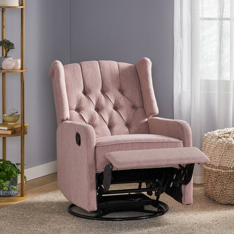 Swivel Tufted Recliner Chair, Fabric Manual Rocking Lounge Chair with Adjustable Backrest & Footrest Modern Single Sofa Chair