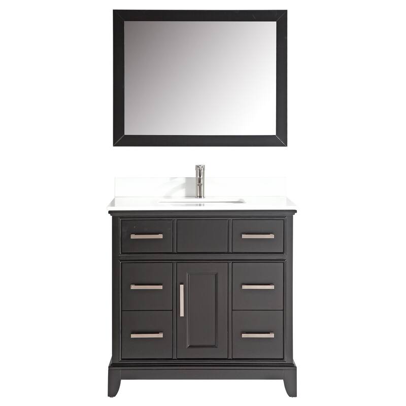 Vanity Art 36" Single Sink Bathroom Vanity Set with Engineered Marble Top and Free Mirror