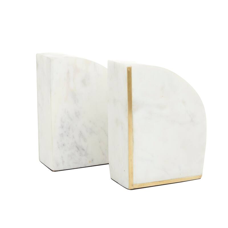 CosmoLiving by Cosmopolitan White or Black Marble Geometric Bookends with Gold Inlay (Set of 2) - PR 4"W, 6"H