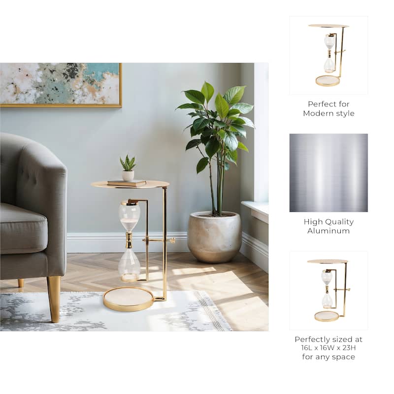Metal Glass Accent Side Table Hourglass Base Round Design Home Decor - 16" x 16" x 23"
