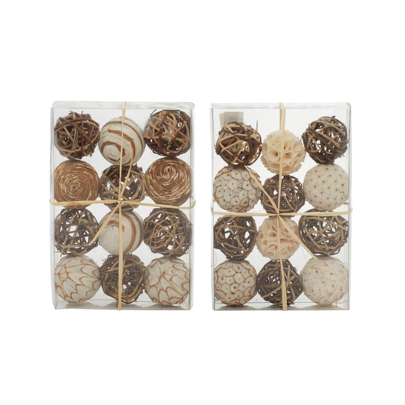 Dried Plant Handmade Decorative Ball Orbs & Vase Filler with Varying Designs - Set of 2 Brown - Roche River Decor