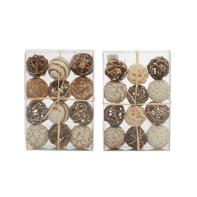 Dried Plant Handmade Decorative Ball Orbs & Vase Filler with Varying Designs - Set of 2 Brown - Roche River Decor