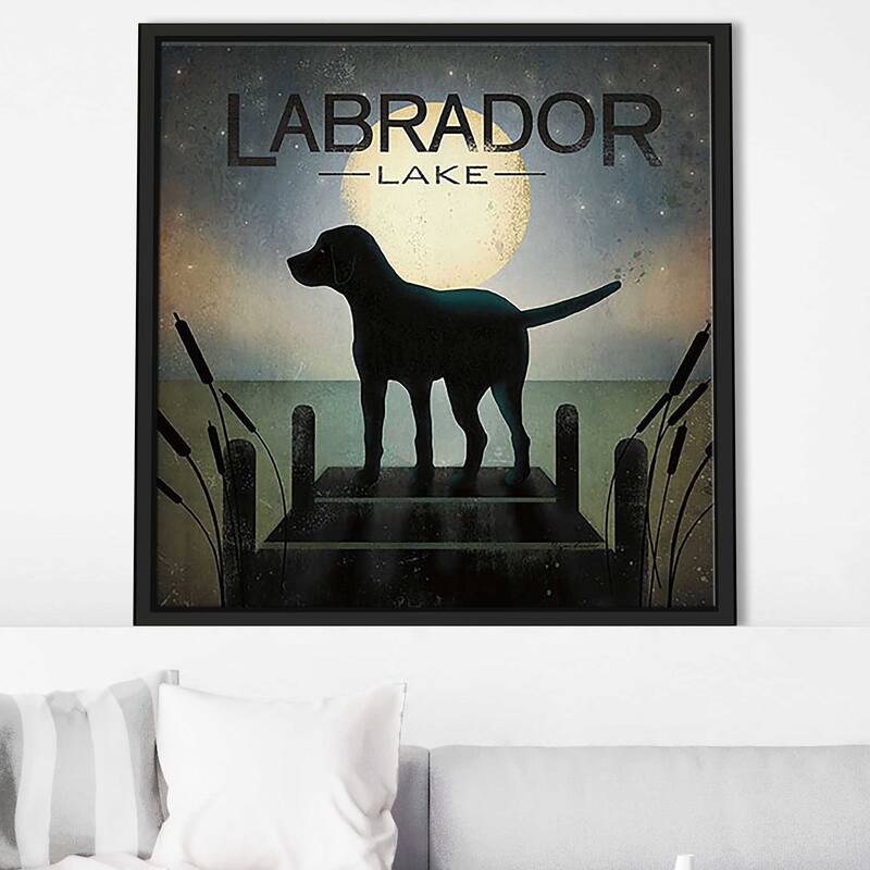 "Moonrise Black Dog Labrador Lake" Print on Floating Canvas