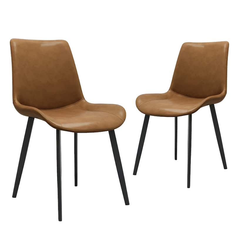 Leather Dining Chair Side Chair Coffee Chair Brown Lounge Chair Kitchen Chair Set of 4 Office Chair with Metal Legs - Brown