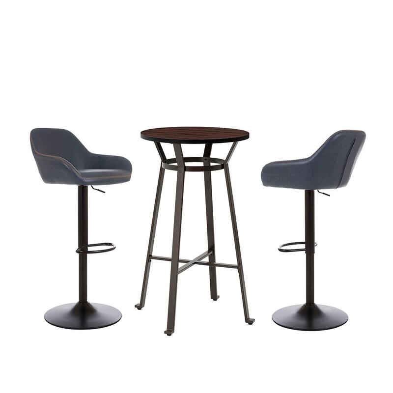 Glitzhome 41"H Round Wood Top High Pub Table with Gaslift Adjustable Swivel Bar Stools Set