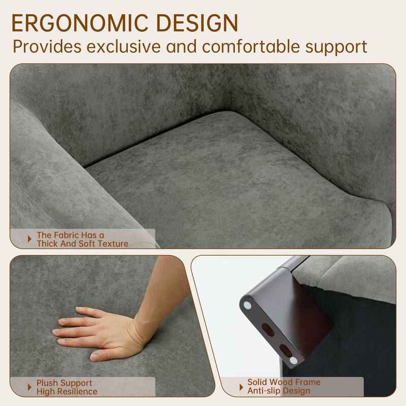 Velvet/ Chenille Nordic Wide Seat Tuxedo Arms Barrel Chair